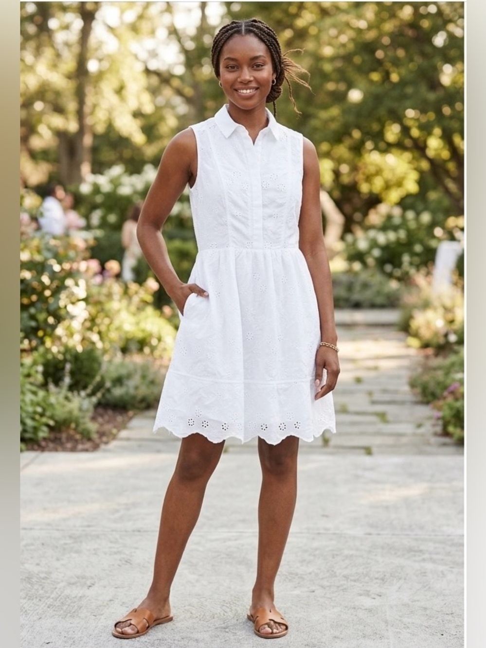 H&M Modern Classic White 100% Cotton Eyelet Shirt Dress 8 EUC